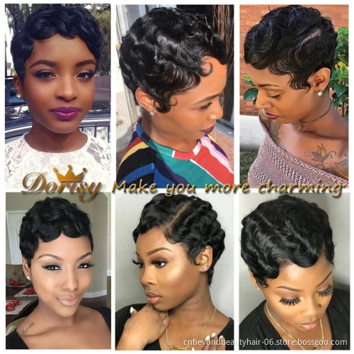 Wave Bob Pixie Cut Human bug Short Hair Wig For Black Women Brazilian Cheap ladies wigs human hair blonde Finer wave Hair Wig